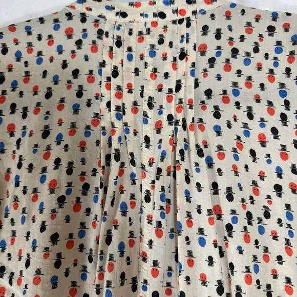 Maeve Anthropologie Pintuck Button Down Top Hat Print Tunic Roll Up Sleeve Sz 8 - Picture 7 of 13